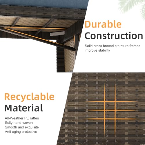 Shintenchi Outdoor Patio Furniture Sets, Wicker Patio sectional Sets 3-Piece, All Weather Wicker Rattan Patio Seating Sofas with Glass Coffee Table and Cushion (Beige)