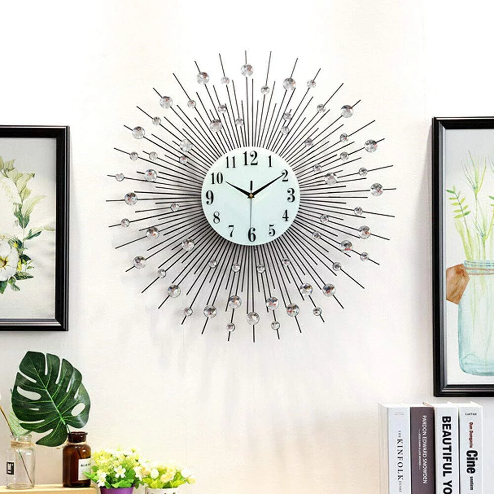 CNCEST Large Wall Clocks 24 in Modern 3D Crystal Diamond Decorative Home Living Room