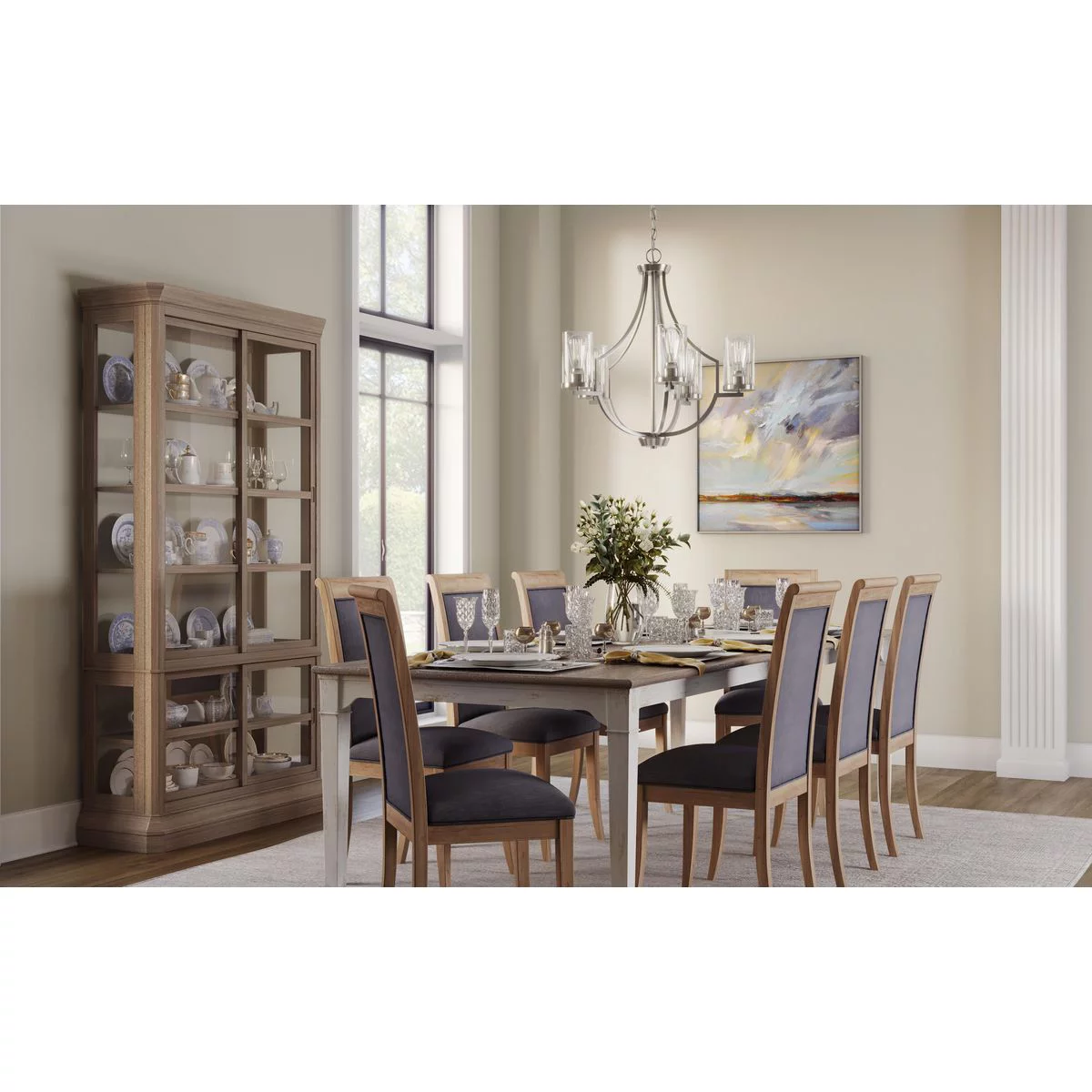 Lassiter Collection Five-Light Brushed Nickel Clear Glass Modern Chandelier Light