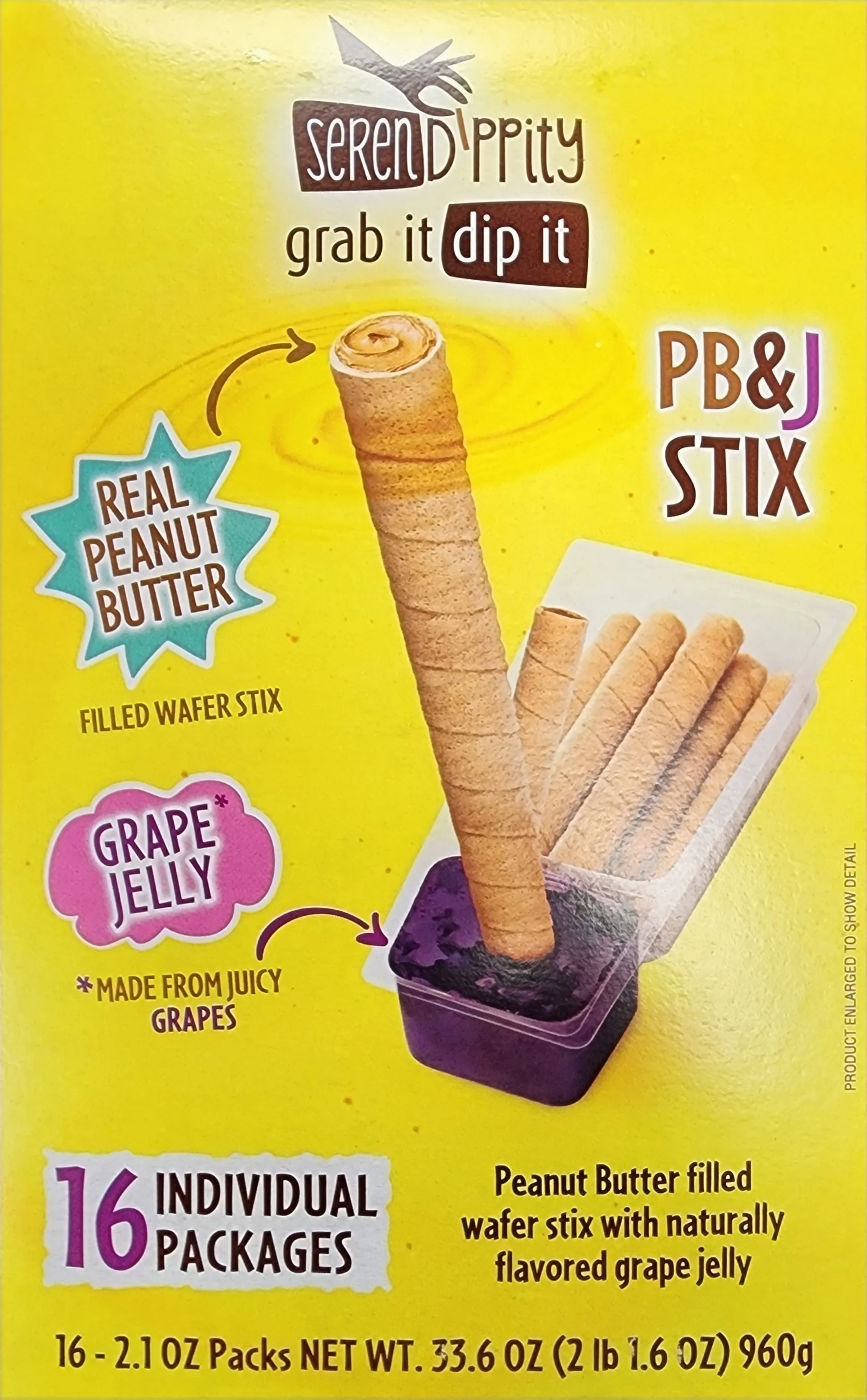 PB&J Stix Serendippity Real Peanut Butter Filled Wafer Stix with Grape Jelly, 16 Individual Packages, Net Wt 33.6 oz (960g)