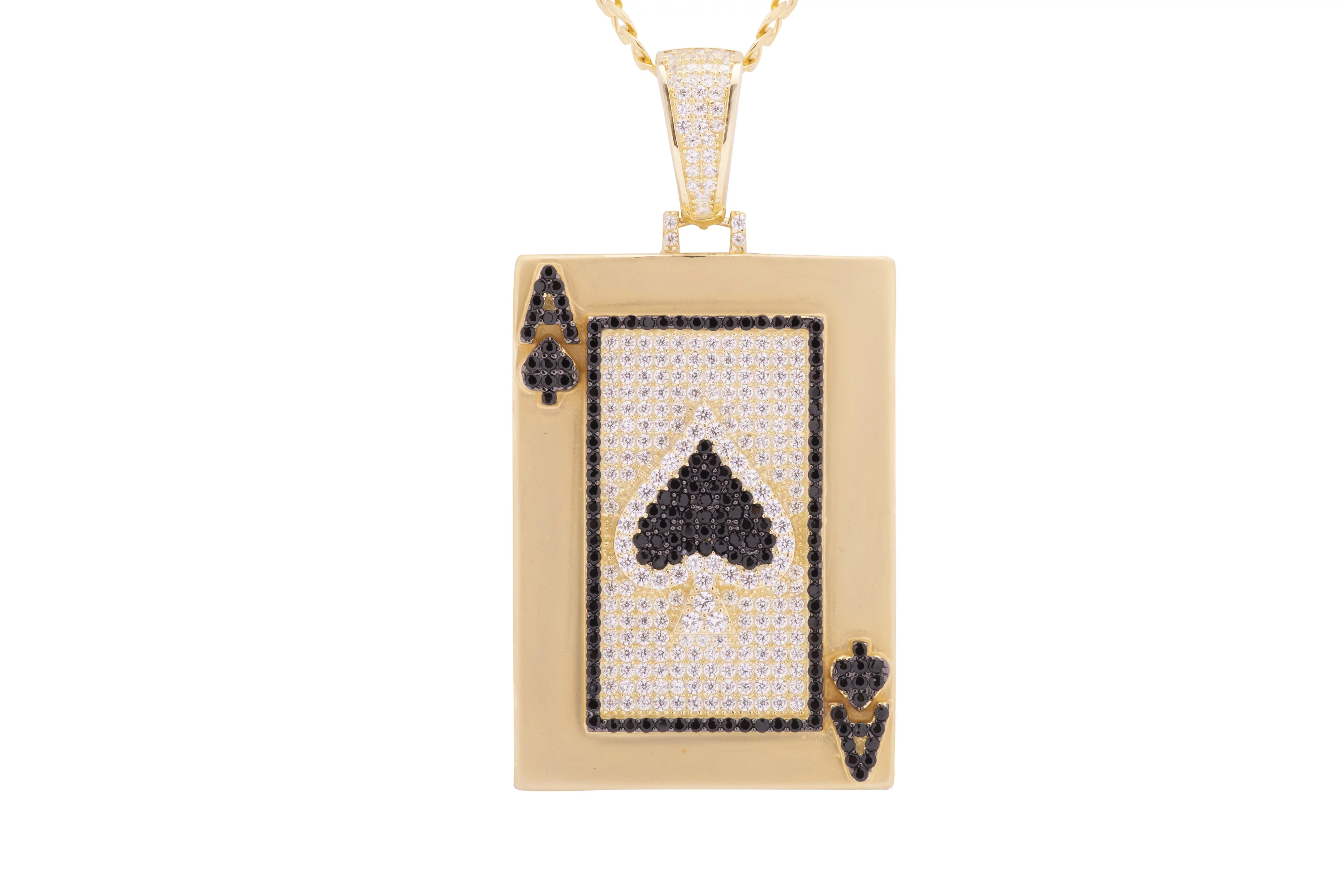 Ace of Spades Yellow Gold Plated CZ Chain in Sterling Silver