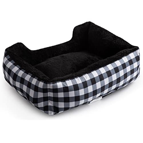 Hollypet Printed Flannel Rectangle Plush Dog Cat Bed Self-Warming Pet Bed, Christmas Red and Green Check
