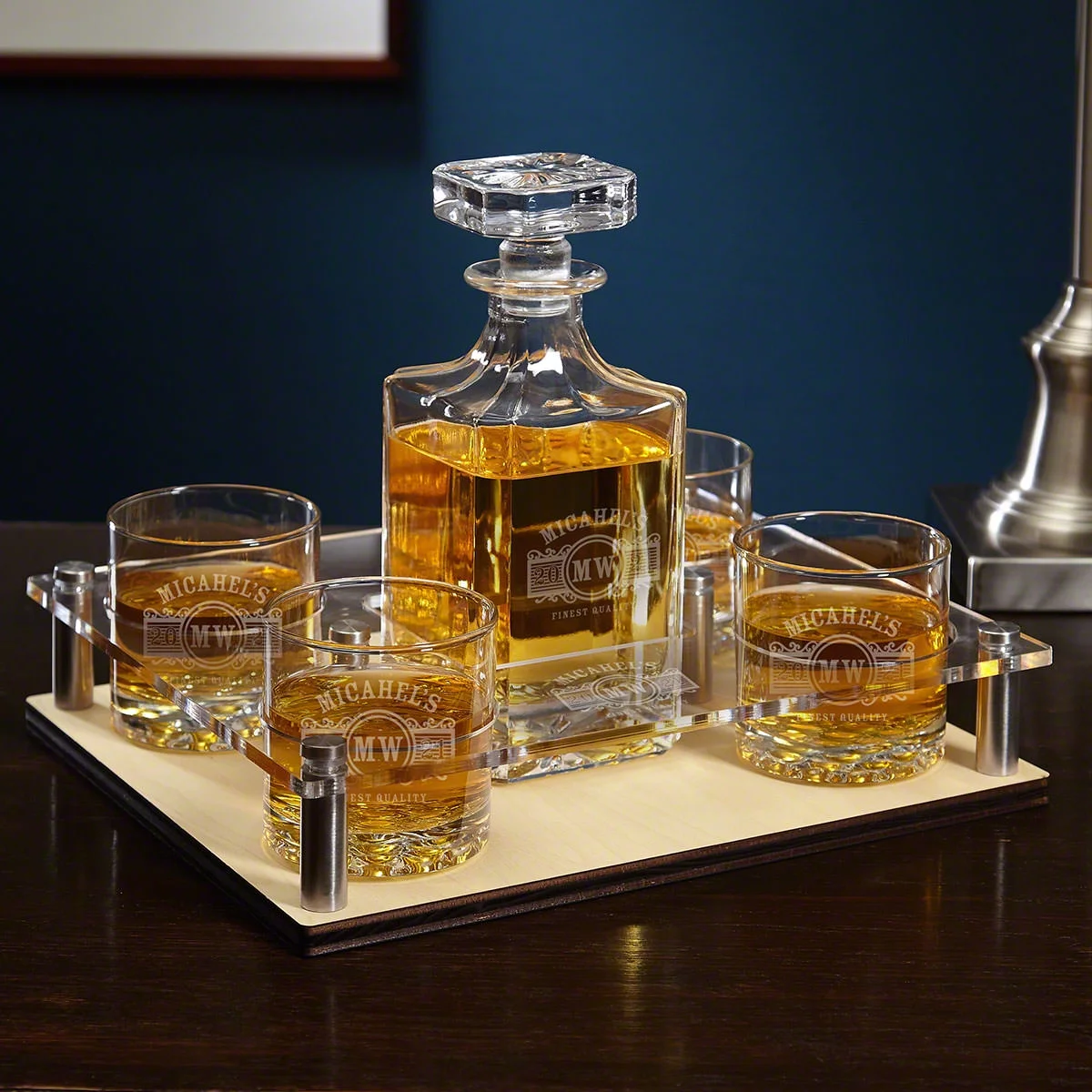 Marquee Engraved Liquor Decanter and Glasses Presentation Set