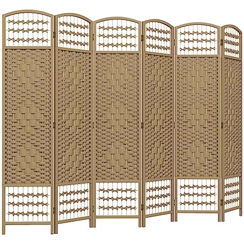 HOMCOM 6 Panel Room Divider, Folding Privacy Screen, 5.6' Room Separator, Wave Fiber Freestanding Partition Wall Divider, Natural
