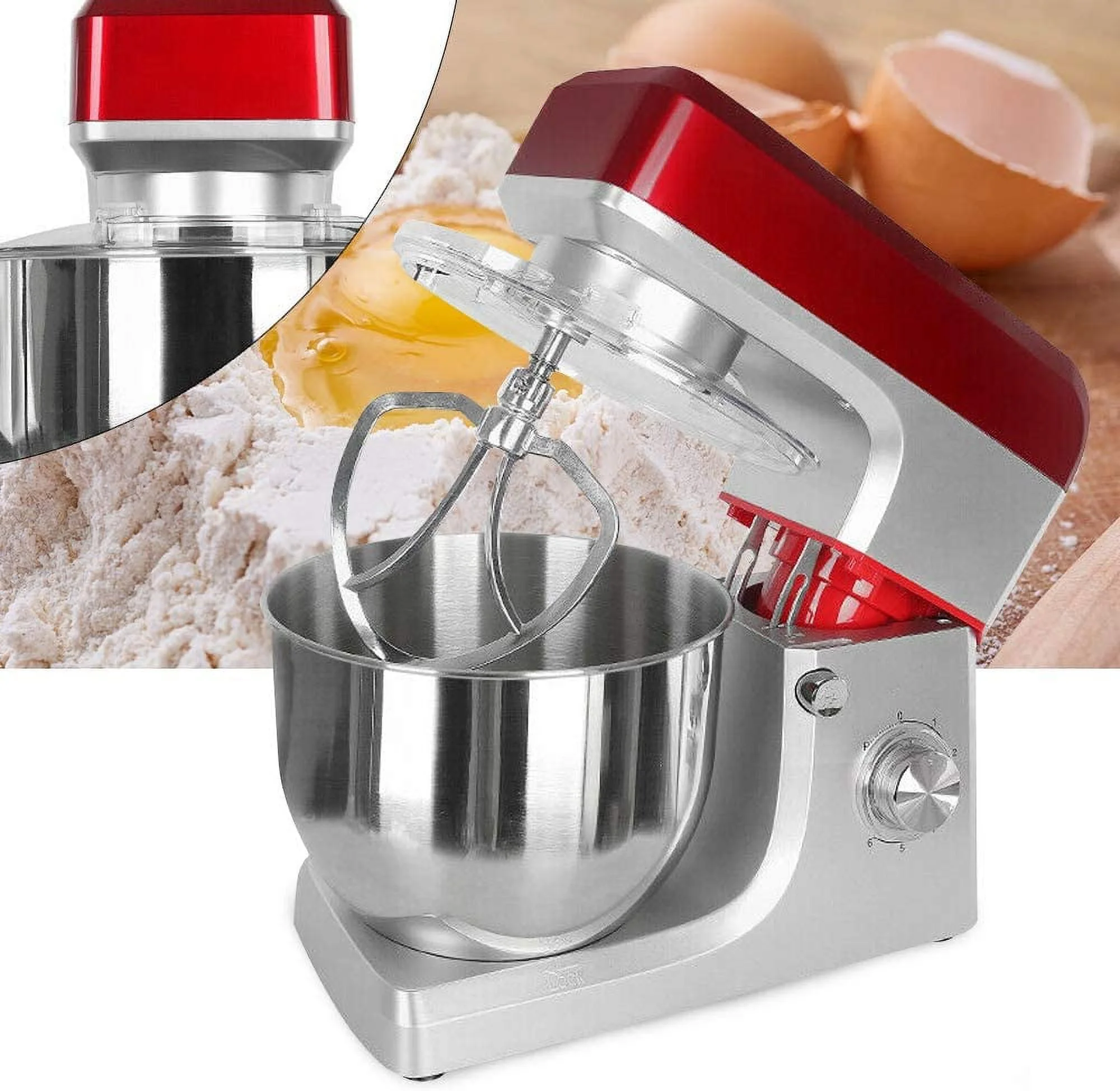 Commercial Stand Mixer 7L Commercial Electric Food Mixer with Dough Hook Kitchen Stainless Steel Dough Mixer Egg Beater Six Speed Household Red