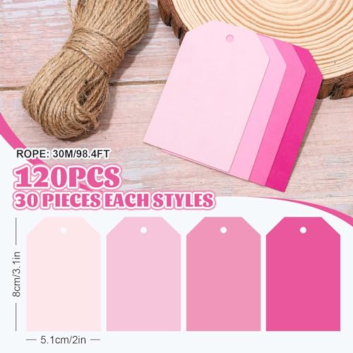 Whaline 120Pcs Sage Green Paper Gift Tags Gradient Green Hanging Labels with Hemp Ropes 4 Colors Blank Paper Tags for Wedding Birthday Holiday DIY Art Craft Supplies, 3 x 2 Inch