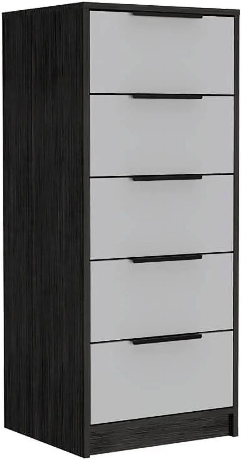 Modern 5-Drawer Engineered Wood Dresser In Smoky Oak/White