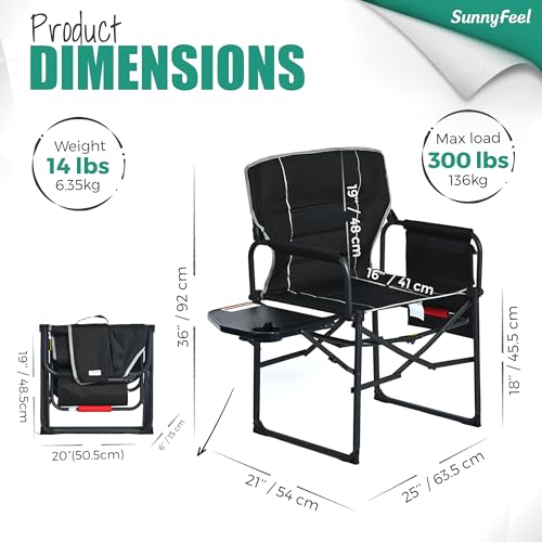 SUNNYFEEL Oversized Camping Directors Chair 2 Pack, Portable Folding Lawn Chairs for Adults Heavy Duty with Side Table,Pocket for Beach, Fishing,Picnic,Concert Outdoor, Foldable Camp Chairs