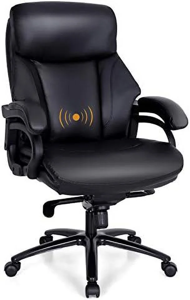 TJUNBOLIFE Office Chair Executive High Back Chiar Massage Computer Desk Task Ergonomic Chair Big and Tall with Metal Base  Load Capacity  400 lbs  PU Leather - Black