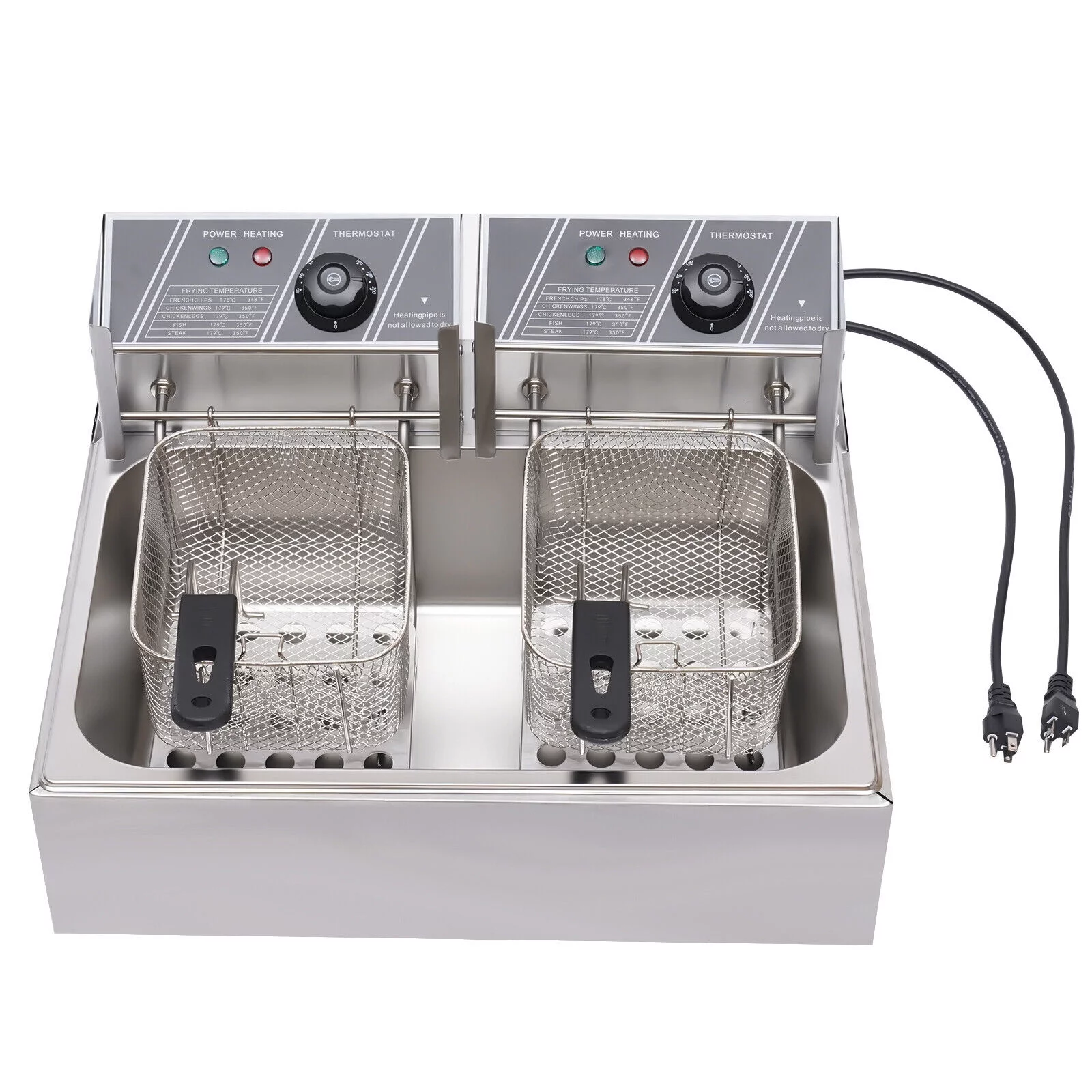 12L Commercial Electric Deep Fryer Cooking Machine Restaurant Fry Basket Stainless Steel 5000W