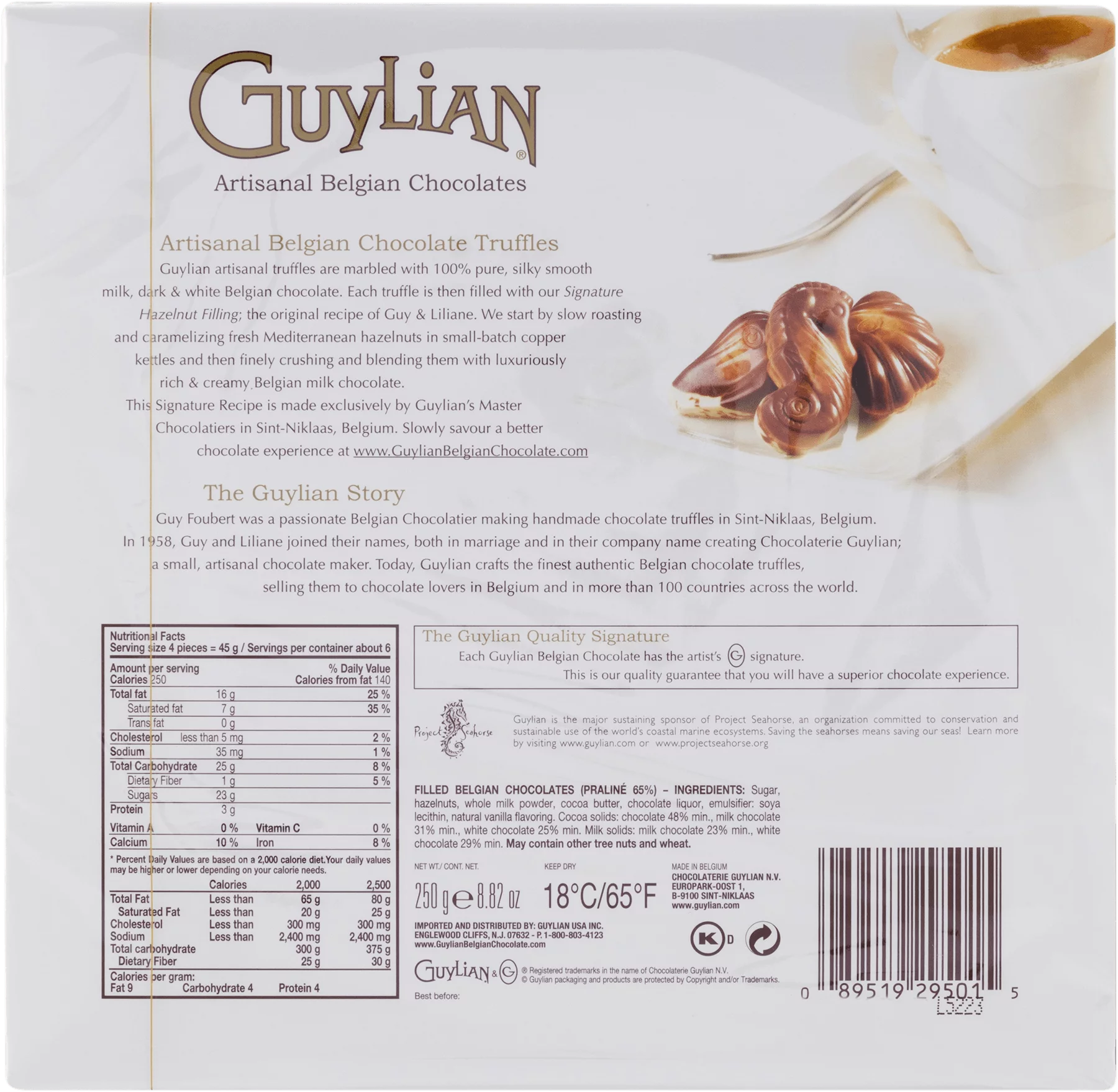 Guylian Belgian Seashell Truffles with Hazelnut Filling Chocolate, 8.8 Oz.