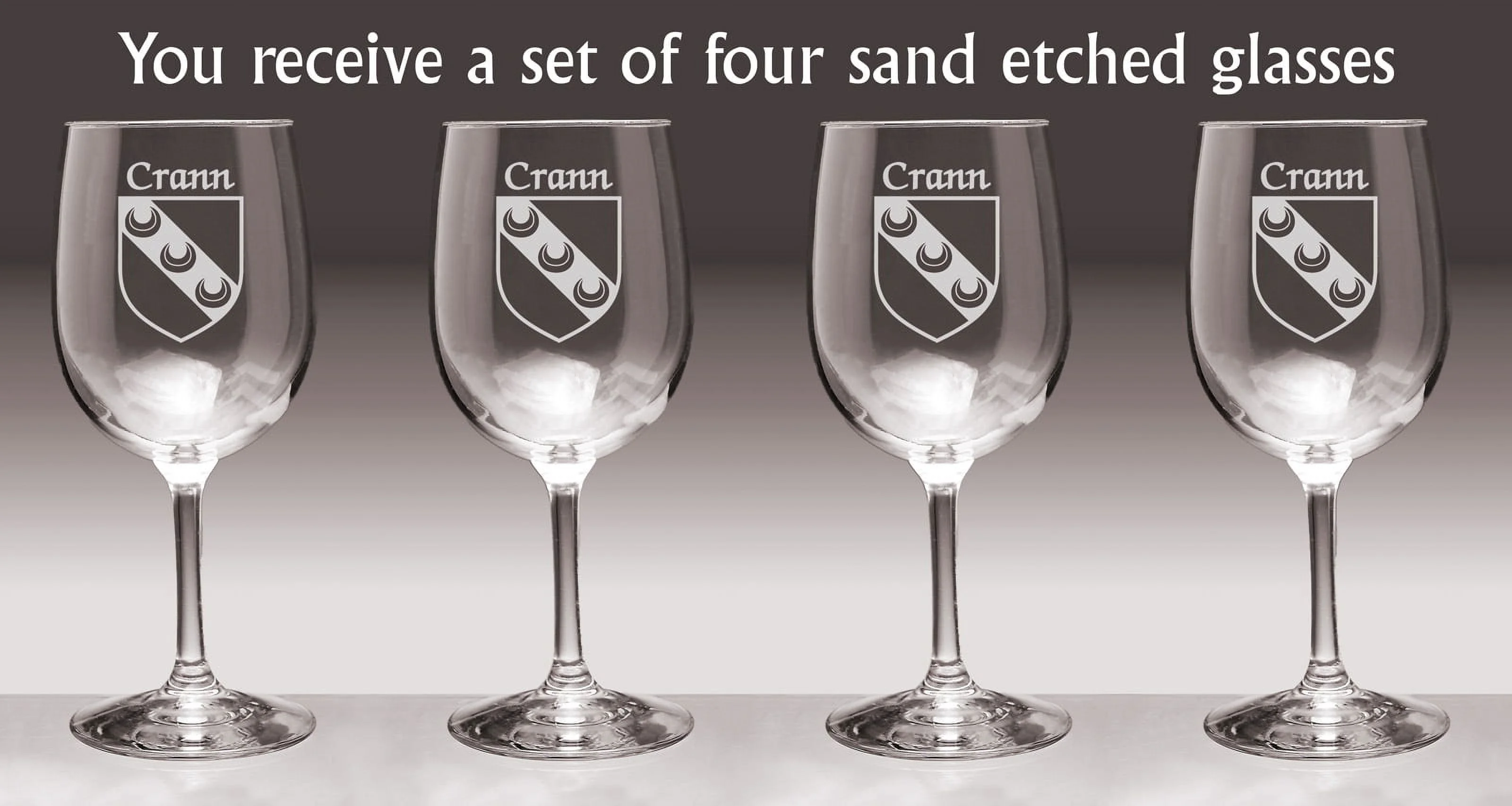 Crann Irish Coat of Arms Wine Glasses - Set of 4 (Sand Etched)