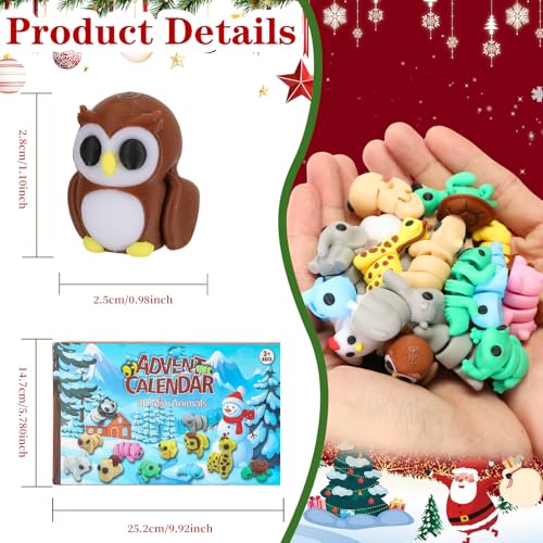 Advent Calendar 2025 Mini 3D Printed Animals Set, 24 Days Christmas Countdown Calendar, 3D Printed Animal Articulated Flexible Fidget Toy, Cute Tiny Animals for Boys Girls Christmas Party Favors Gifts
