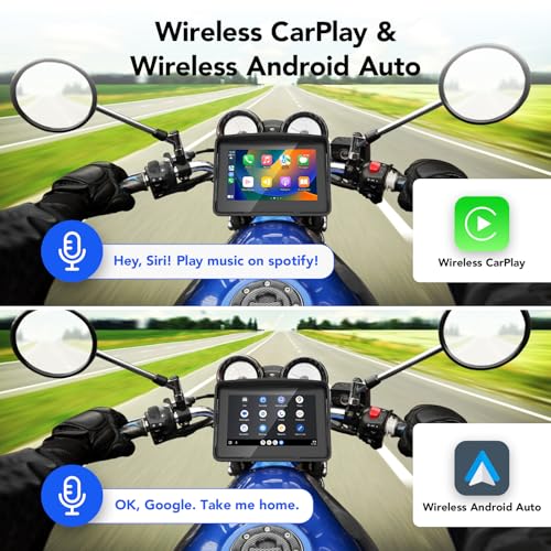 Motorcycle Carplay Screen, Wireless CarPlay & Android Auto for Motorbike, Carplay Motorcycle GPS Navigation, 5