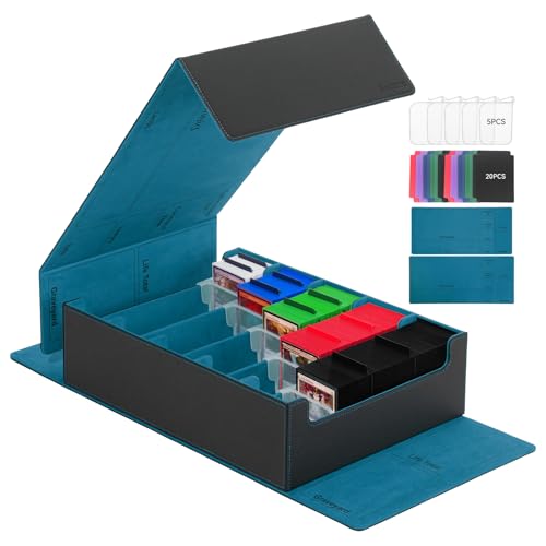 Trading Card Storage Box, 3800+ with 20 Colorful Dividers&5 Supporters, Leather Magnetic Closure Storage Box, Card Deck Box for YuGiOh, MTG, Black/Red