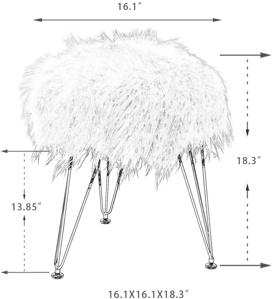 Homebeez Faux Fur Ottoman Footrest Vanity Stool with Metal Legs White