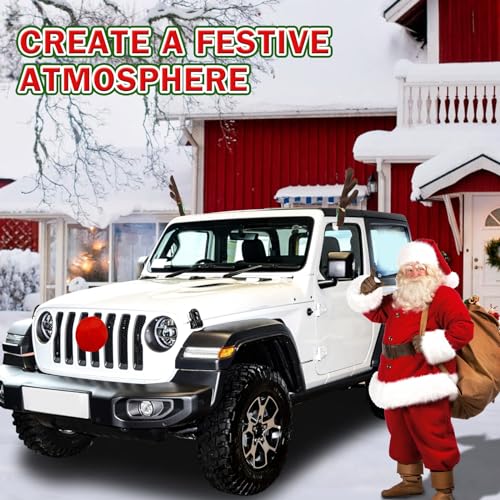 Car Reindeer Antlers with Red Nose & Tail - Christmas Reindeer for Car Ornaments - Premium Xmas Rudolph Antlers Kit for SUV Van Truck by Narremcoy