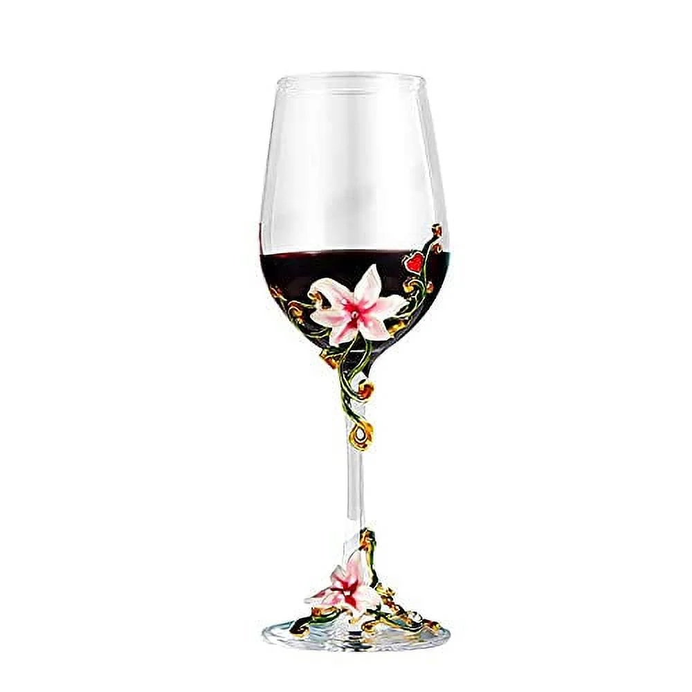 Painted Enamel Flower Lead-Free Wine Glasses