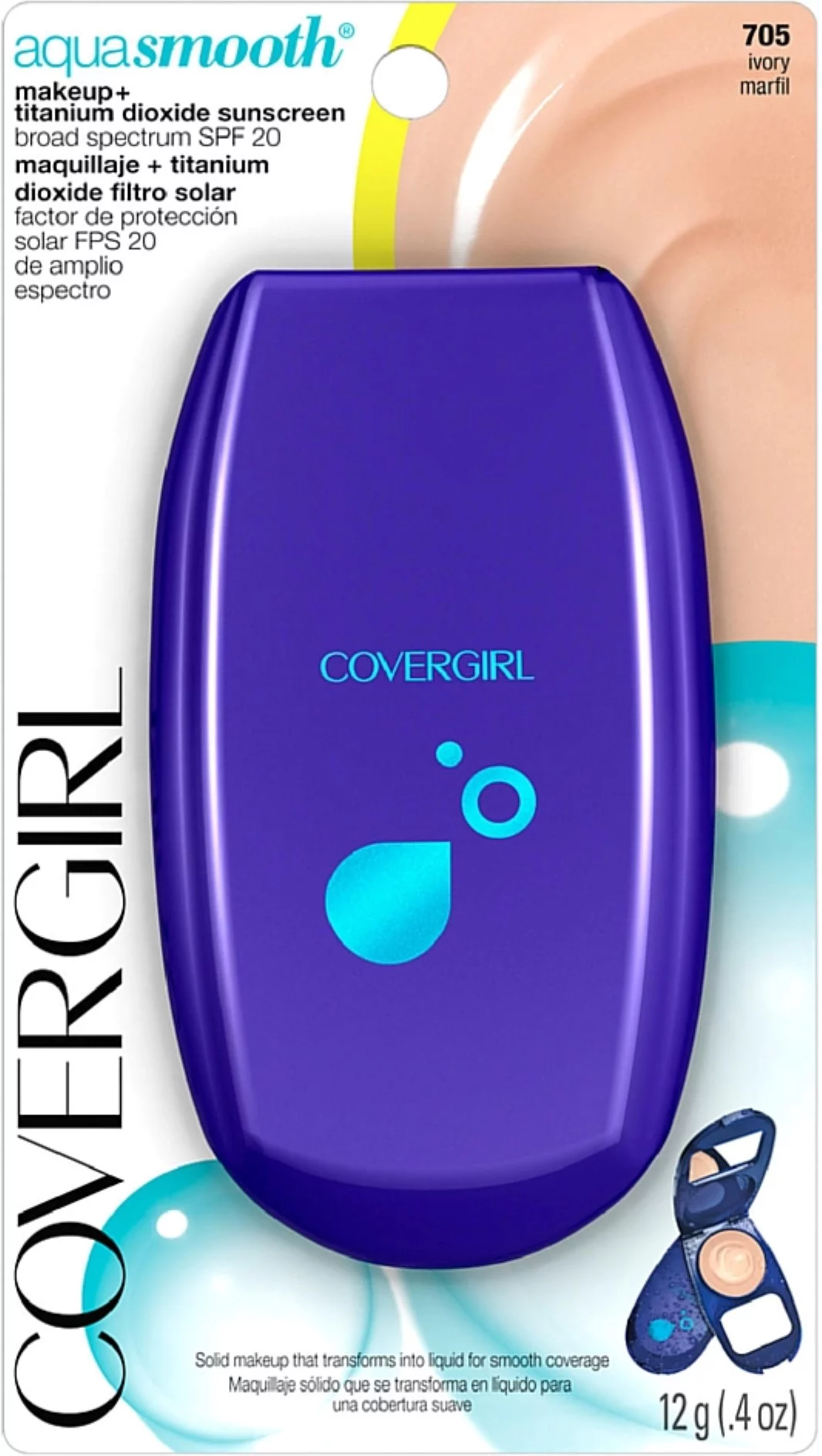 CoverGirl Smoothers AquaSmooth Compact Foundation, Ivory [705] 0.40 oz (Pack of 2)