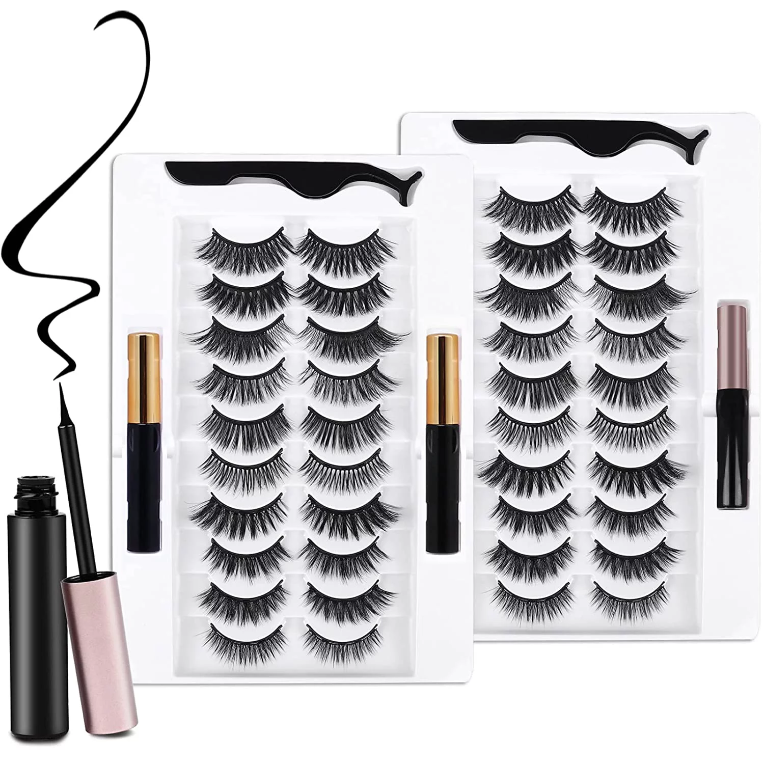 Cosprof 20 Kinds of 3D Magnetic Eyelash Kit with Different Density, Magnetic Eyelashes with 4 Magnetic Eyeliners and 2 Tweezers, for Women and Girls Natural Look