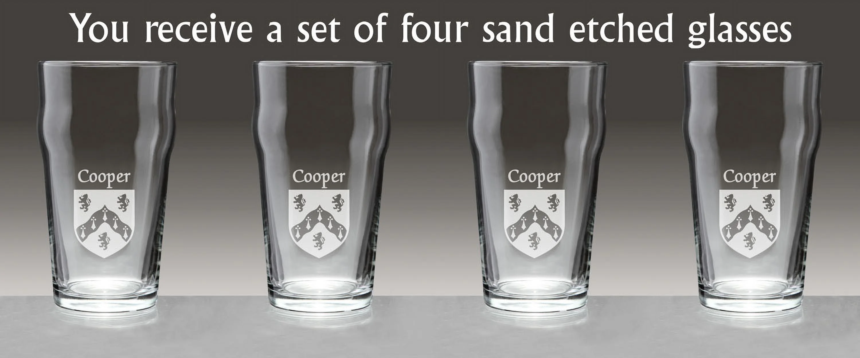 Cooper Irish Coat of Arms Pub Glasses - Set of 4 (Sand Etched)