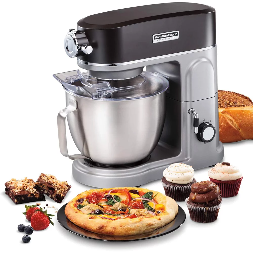 Hamilton Beach 63240 Professional Stand Mixer 5 Quart Specialty Attachment Hub Grey Bundle with 1 Year Extended Protection Plan