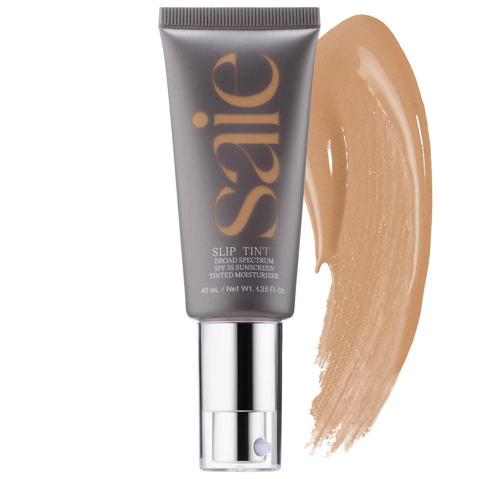 Saie Slip Tint – Lightweight Tinted Moisturizer with Mineral Zinc SPF 35 and Hyaluronic Acid - Four + Half - for medium skintones with golden undertones - 1.3 oz/40 mL