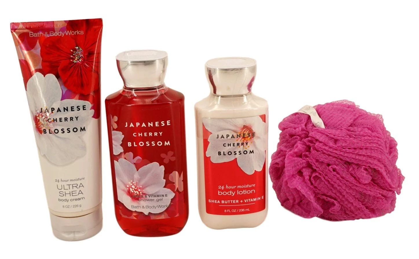 Japanese Cherry Blossom Set - Shower Gel, Lotion, Body Cream with Loofah