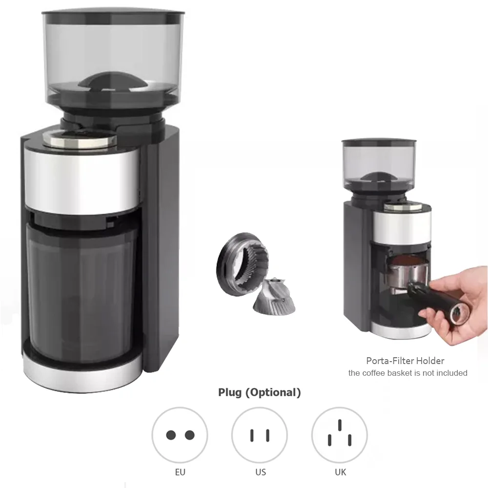 Htovila Electric Burr Coffee Grinder Adjustable Automatic Conical Burr Mill Coffee Bean Grinder with 25 Grind Setting for 2-12 Cups Capacity French Press Drip Coffee and Espresso Black