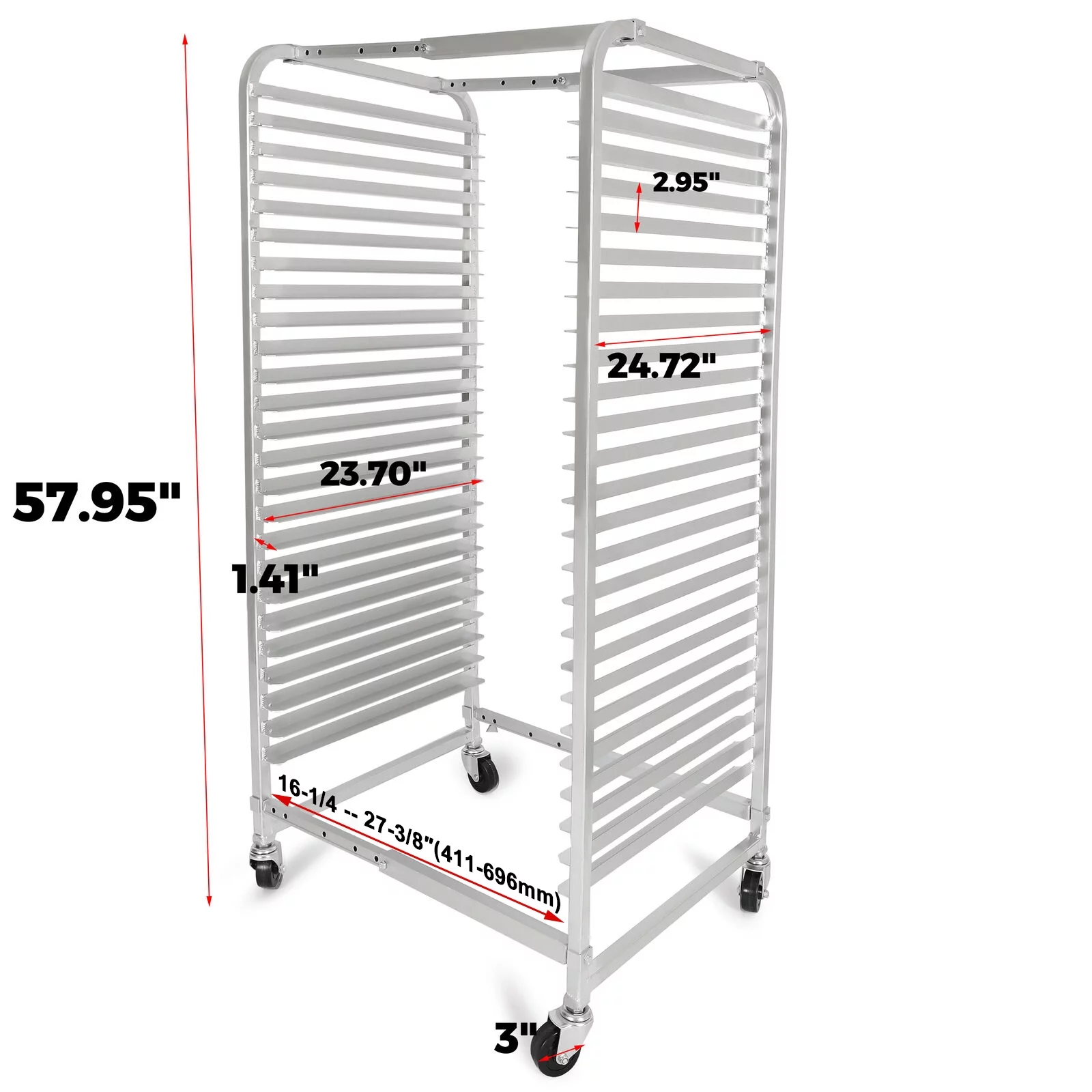KOJEM Bakery Rack 25 Tier with Lockable Wheels Bakers Rack Sheet Pan/ Bun Rack Aluminum for Home Commercial Kitchen Restaurant