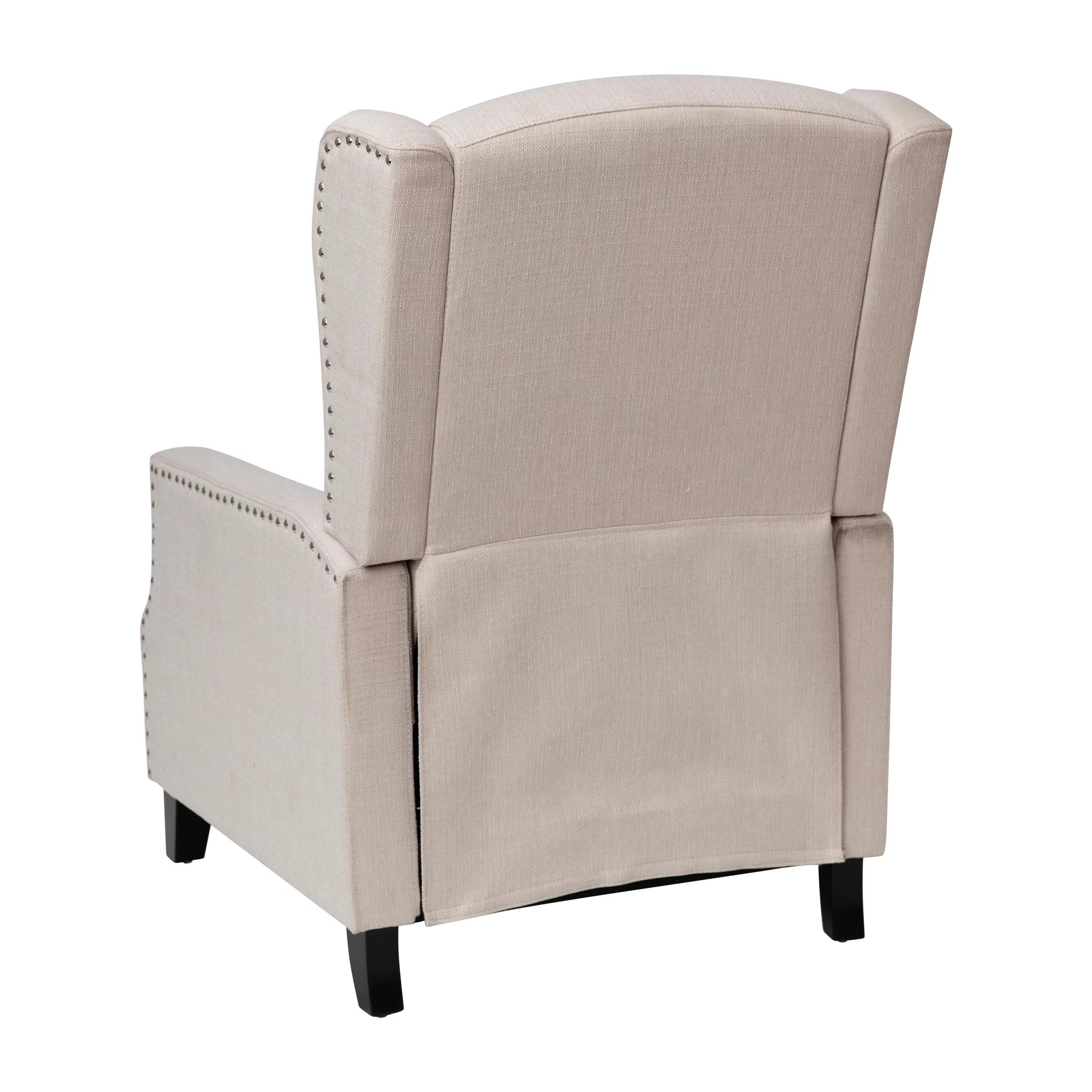 BizChair Traditional Style Slim Push Back Recliner Chair-Wingback Recliner with Cream Fabric Upholstery-Accent Nail Trim