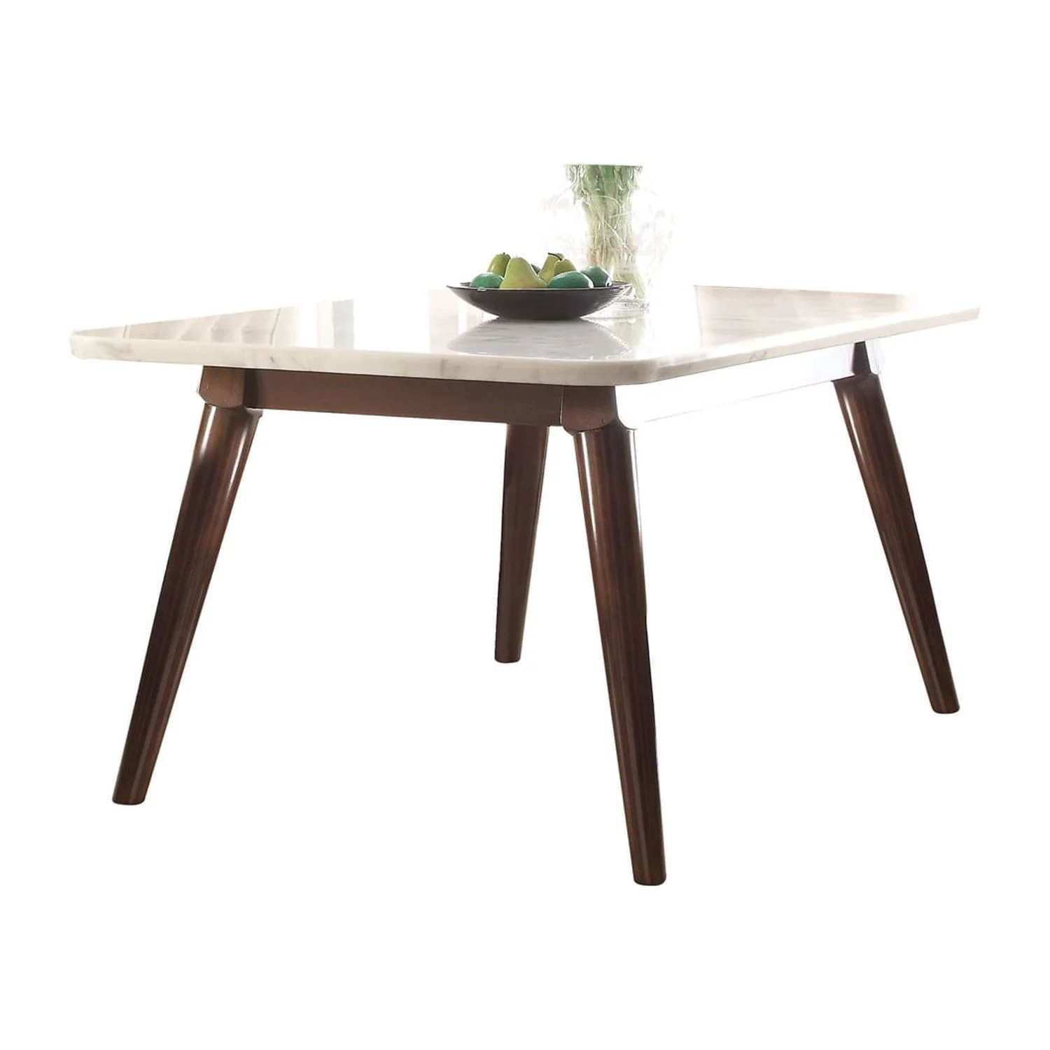 ACME Gasha Dining Table, White Marble & Walnut