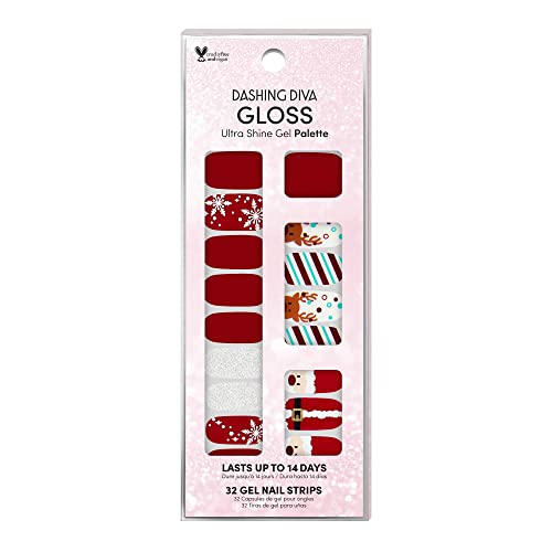 Dashing Diva Gloss Nail Strips - Santa Baby | UV Free, Chip Resistant, Long Lasting Gel Nail Stickers | Contains 32 Nail Wraps, 1 Prep Pad, 1 Nail File