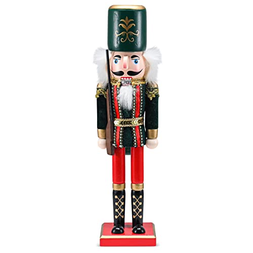 Ornativity Christmas Toy Soldier Nutcracker – Red and Black Wooden Nutcracker Soldier with a Rifle Gun Xmas Themed Holiday Nut Cracker Doll Figure Decorations 15