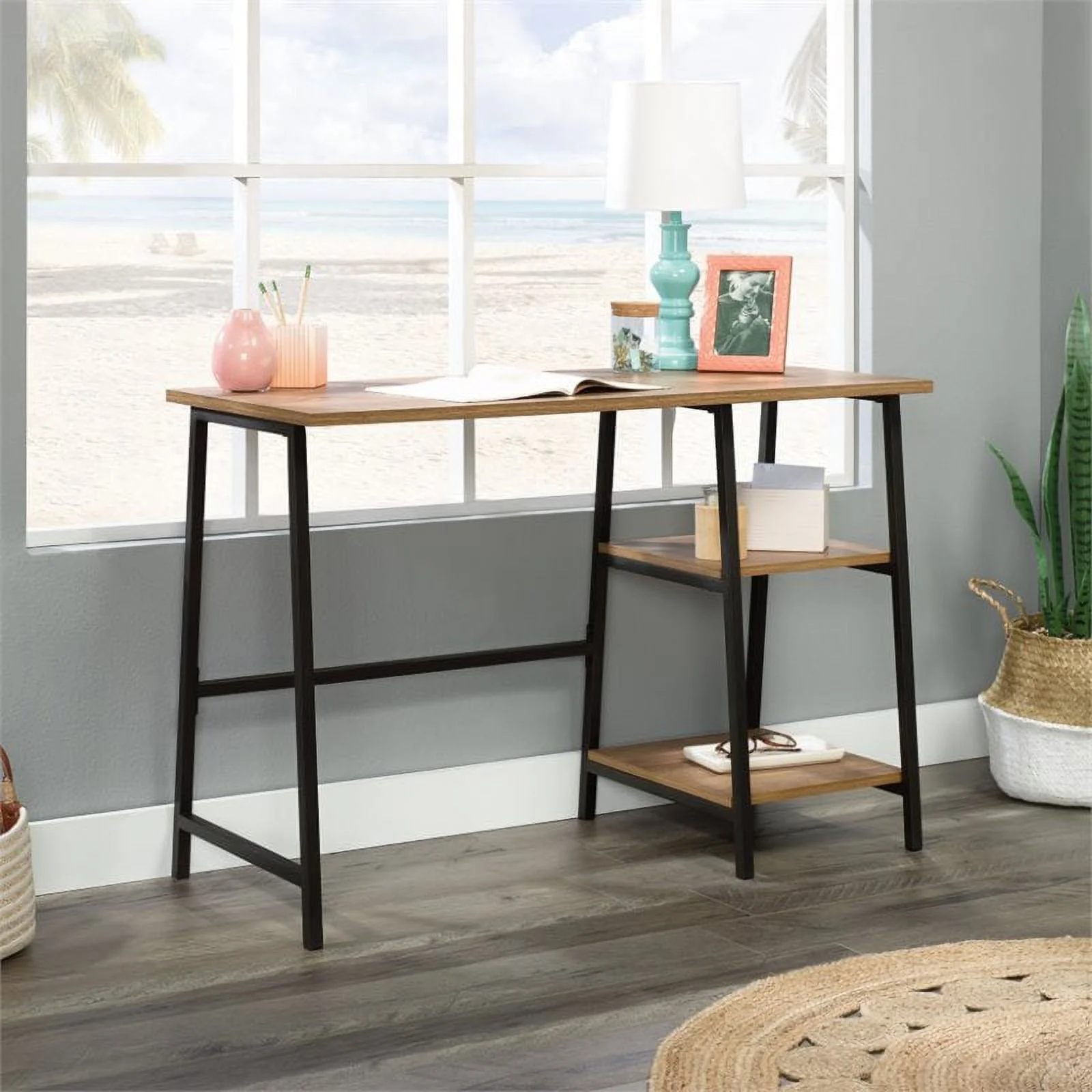 UrbanPro Traditional Single Pedestal Desk in Sindoori Mango