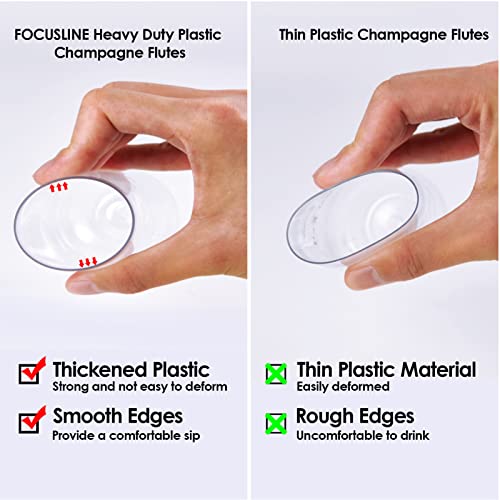 FOCUSLINE 24 Pack 9 Oz Plastic Stemless Gold Rim Champagne Flutes, Heavy Duty, Shatterproof, Disposable & Reusable Crystal Clear Toasting Glasses