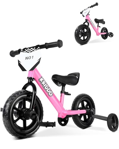 KRIDDO 2-in-1 Kids Tricycle and Toddler Balance Bike 2 Year Old, Detachable Pedals and Stowable Training Wheels, DIY Plate, Riding Trikes Toy for Ages 18 Months to 3 Years, Black