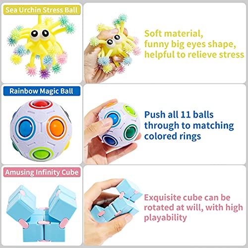 76 Pack Sensory Fidget Toys Set, Stress Relief and Anti-Anxiety Bundle Sensory Toys for Kids Adults, Cool Fidget Packs with Mochi Squishy, Magic Rainbow Ball, Motion Timer, Flippy Chain,Stress Ball...