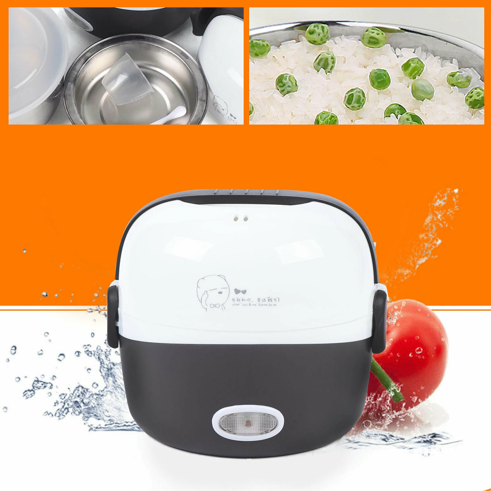 OUKANING Portable Lunch Box 1.3L 2 Layer Electric Steamer Rice Cooker Food Warmer 200W