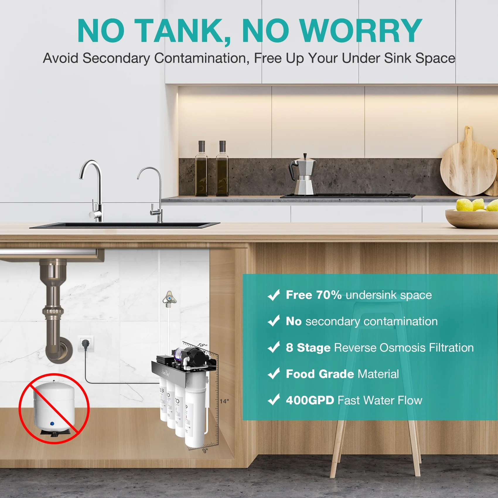 SimPure Tankless RO Reverse Osmosis Water Filtration System, Under Sink UV Water Filter System, 400 GPD High Capacity, 1.5:1 Pure to Drain, WP2