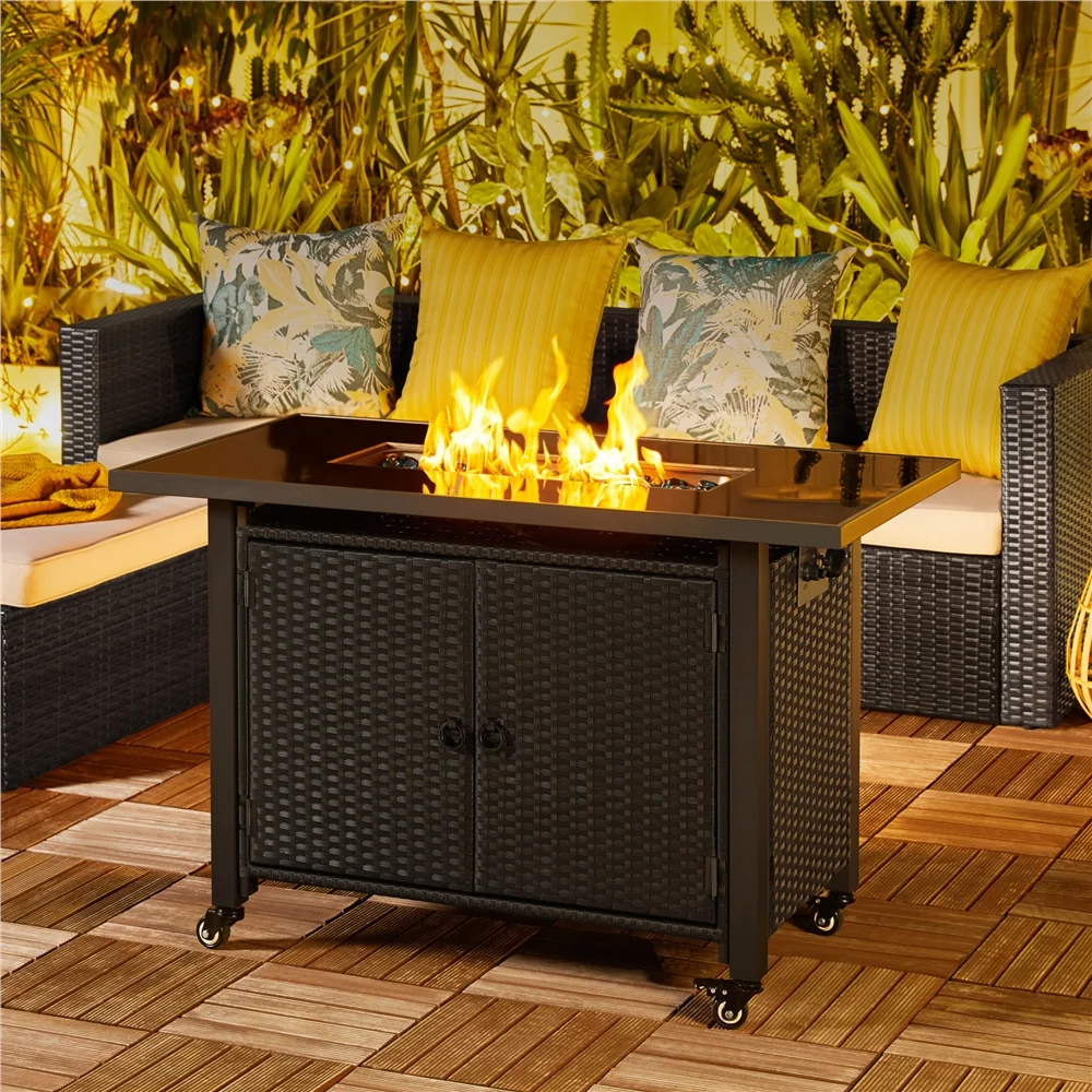 Easyfashion 43inch Propane Fire Pit Table, Black