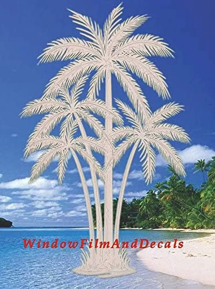 Oval Palm Tree Etched Window Decal Vinyl Glass Cling - 10.5