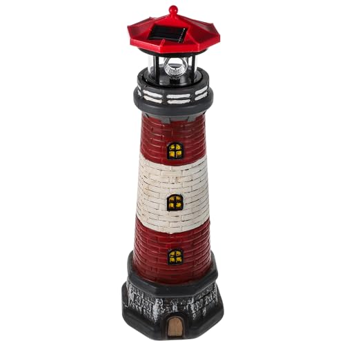 Yardwe Solar Lighthouse Statue Outdoor Garden Decor, Resin Waterproof Lawn Ornament with LED Light, Solar Powered Landscape Lamp for Yard, Patio, Porch, 14.76 Inch Red