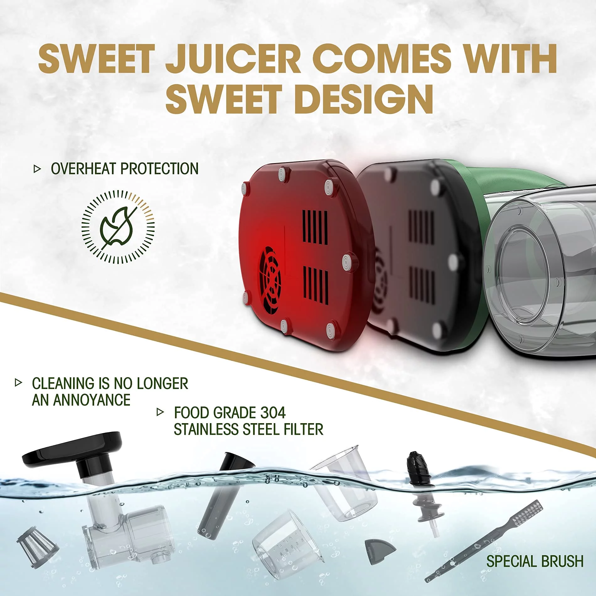 Juicer Machines, Slow Masticating Juicer for Vegetable and Fruit, Cold Press Juicer Extractor Easy to Clean with Total Pulp Control, Quiet Motor