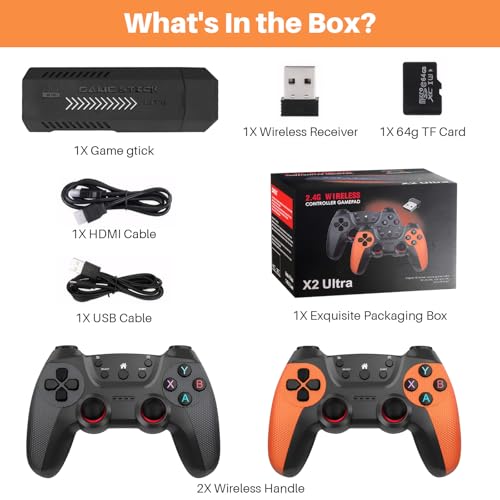 20000+ Games,2025 Retro Home Game Console Wireless Double Handle PSP Arcade Double TV Game Console Plug and Play Video Game Stick, HDMI Output TV(64G)