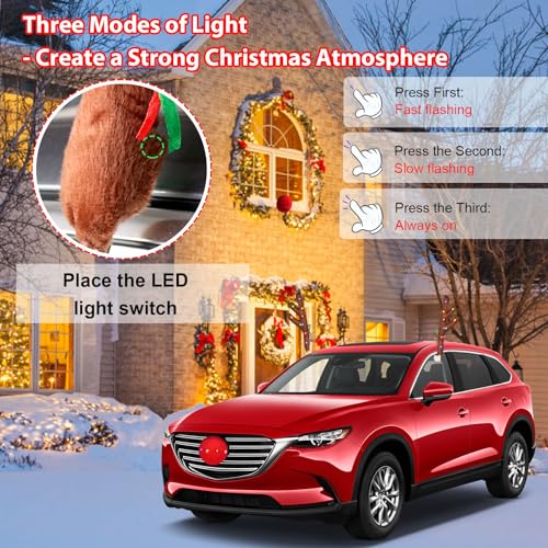 Christmas Reindeer Car Kit - Antlers & Nose for Decorations, Sturdy Rudolph Reindeer with LED, Jingle Bells, Car Reindeer Antlers for Any Vehicle Decorations