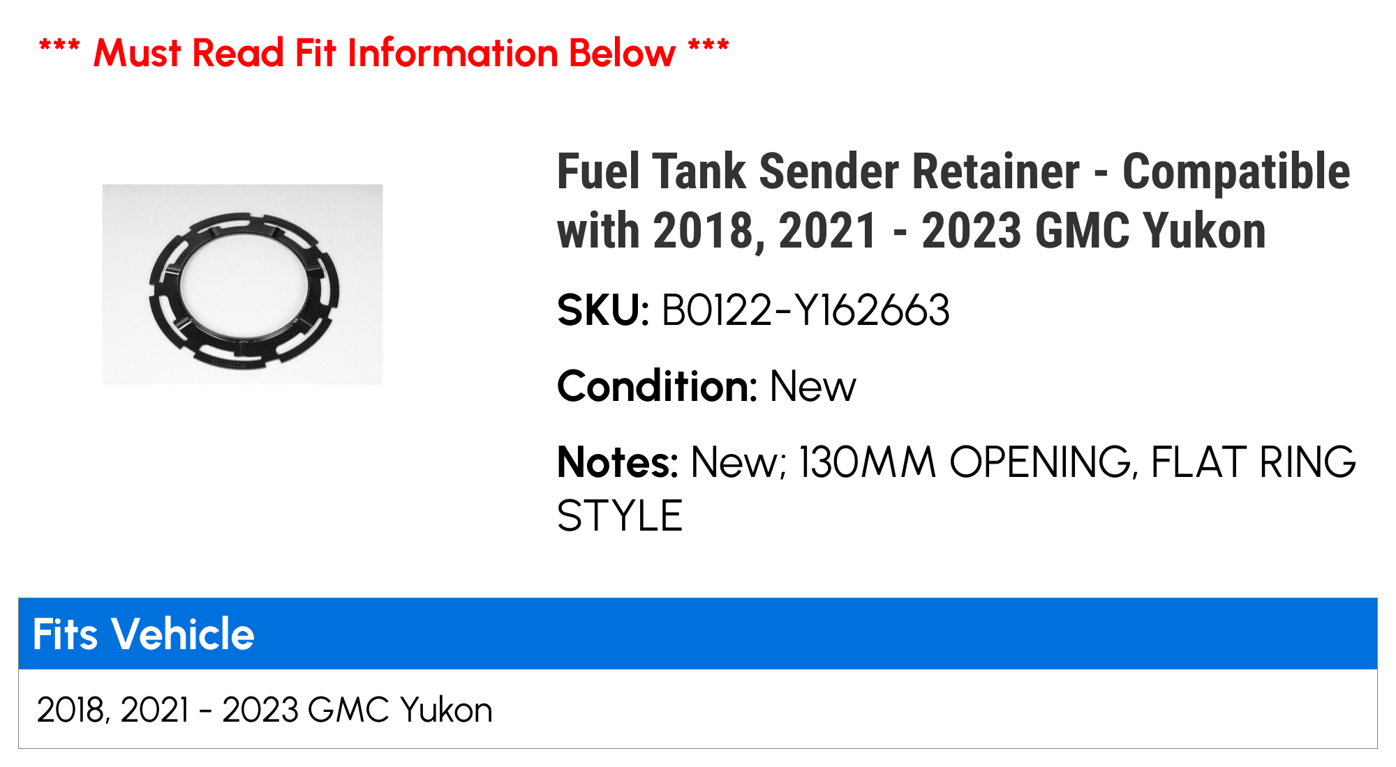 Fuel Tank Sender Retainer - Compatible with 2018, 2021 - 2023 GMC Yukon 2022