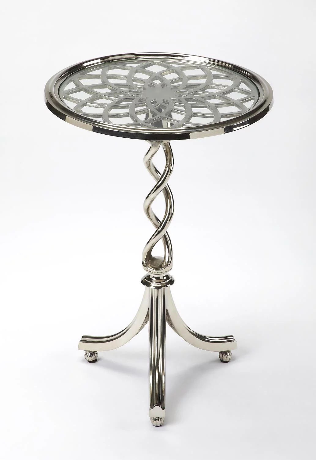 Butler Specialty Modern Expressions Glass Top Accent Table in Silver