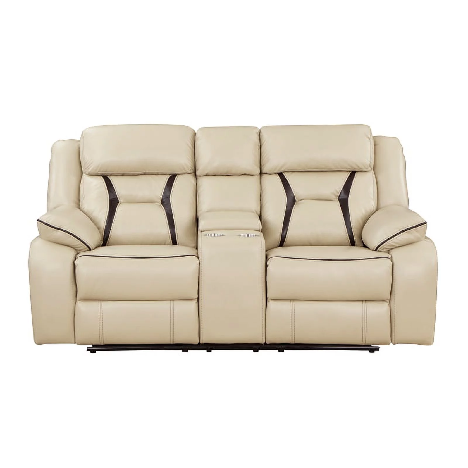 Lexicon Amite Faux Leather Upholstered Double Reclining Loveseat in Beige