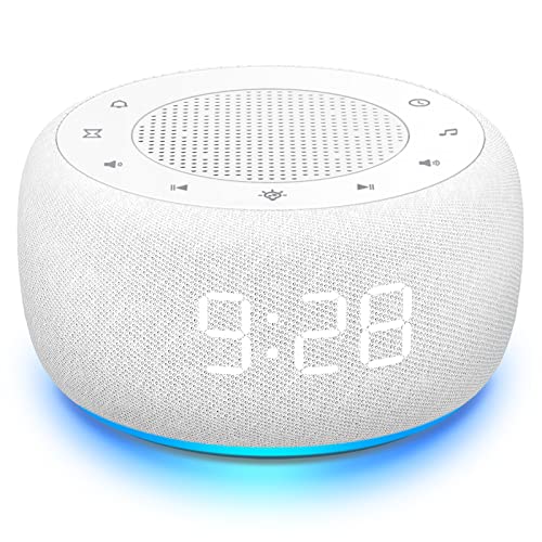 Buffbee Sound Machine & Alarm Clock 2-in-1, 18 Soothing Sound, 7 Night Light, Sleep Timer, Precise 30-Level Volume Control White Noise Machine
